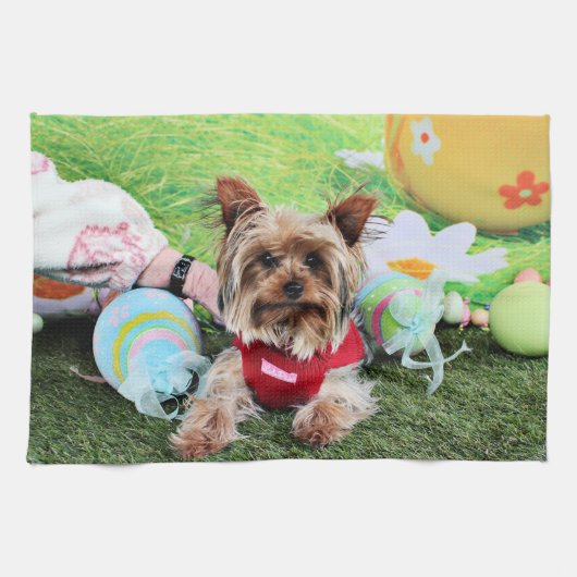 Ostern - Yorkshire Terrier - frech Geschirrtuch (Horizontal)