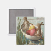 OsternBunnies in einem Boot mit farbigen Eiern Magnet (Vorderseite/Rückseite)