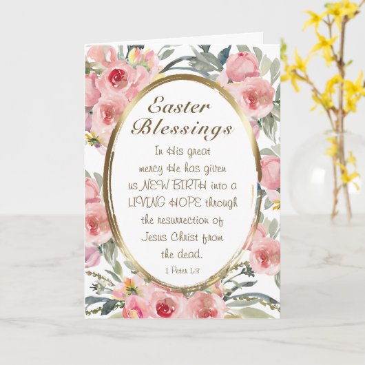 Osternergeißer Bibel Verse Elegante Rosa Blütenwel Karte (Gelbe Blume)