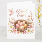 Osternest mit Eiern Karte (Gelbe Blume)