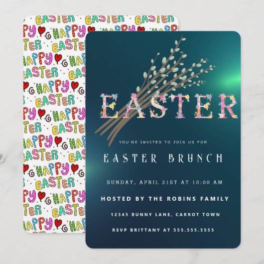 OsterNiedliche Blume Einladung (Vorne/Hinten)