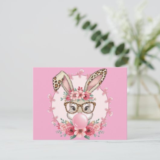 OsterNiedliche Blumenbunny Leopard Geschenk Einladung (Stehend Vorderseite)