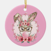OsterNiedliche Blumenbunny Leopard Geschenk Keramik Ornament (Vorne)