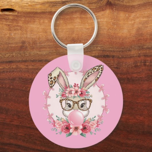 OsterNiedliche Blumenbunny Leopard Geschenk Schlüsselanhänger (Vorderseite)