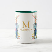 OsterNiedliche Kaninchen Frühlingsblumen Monogramm Zweifarbige Tasse (Mittel)