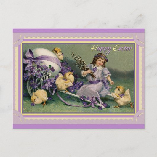 OsterNiedliche Vintage Chicks Girl Lila Blume Postkarte (Vorderseite)