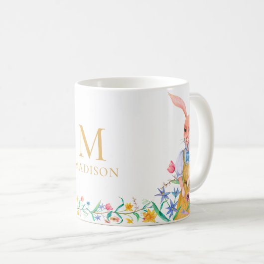 OsterNiedliches Kaninchenfrühlingsprofil Monogramm Kaffeetasse (VorderseiteRechts)