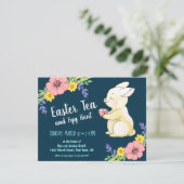 Osterntee-und -ei-Jagd-Frühlings-Häschen-Marine Einladung (Stehend Vorderseite)