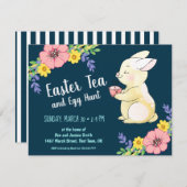 Osterntee-und -ei-Jagd-Frühlings-Häschen-Marine Einladung (Vorne/Hinten)