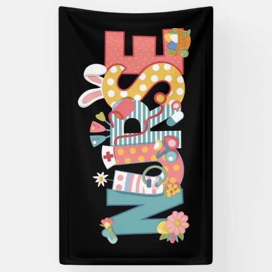 Osternurse Stethoscope Bunny Rabbit Eggs Banner (Vertikal)