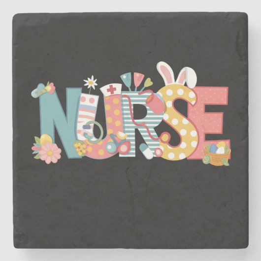 Osternurse Stethoscope Bunny Rabbit Eggs Steinuntersetzer (Vorderseite)