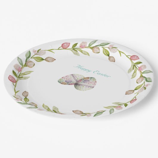 Osterpapierplatte 9" Runde Pappteller (Schrägansicht)