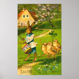 Osterparade mit Kaninchen & Chicks Vintag Poster