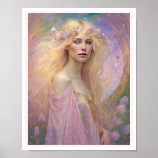Osterpastel Art Deco Woman Blond Rose Poster (Vorne)