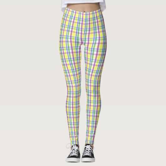 Osterpastel Karierter Frühling Muster Leggings (Vorderseite)