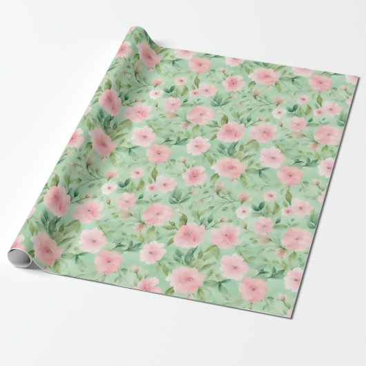 Osterpastel Pink & Green Florals Geschenkpapier (Ungerollt)