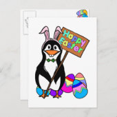 Osterpinguin mit farbigen Eiern Feiertagspostkarte (Vorne/Hinten)