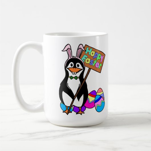 Osterpinguin mit farbigen Eiern Kaffeetasse (Links)