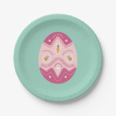 Osterplatte Rosa Ei auf grünem Party Pappteller (Vorderseite)