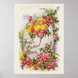 Osterposter mit Babyküken und Rosen Poster