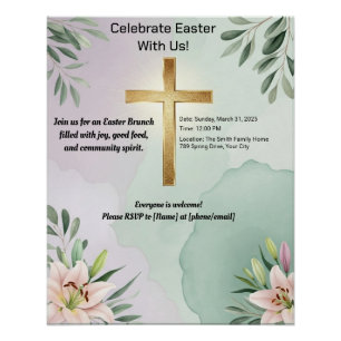 Osterposter mit Golden Cross und Lilie Poster