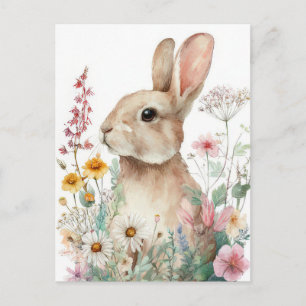Osterpostkarte mit Blumen und Osterhasen Postkarte