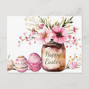 Osterpostkarte mit Ostereiern und Blumen Postkarte