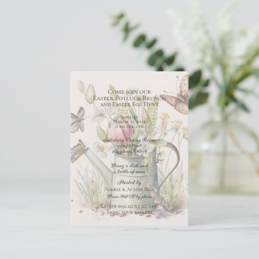 Osterpotluck Brunch Ostereier Einladung zur Jagd (Stehend Vorderseite)