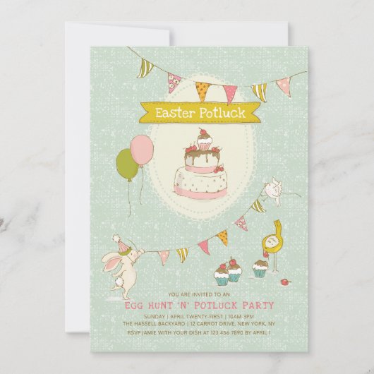 Osterpotluck Ei Hunt Party Einladung (Vorderseite)