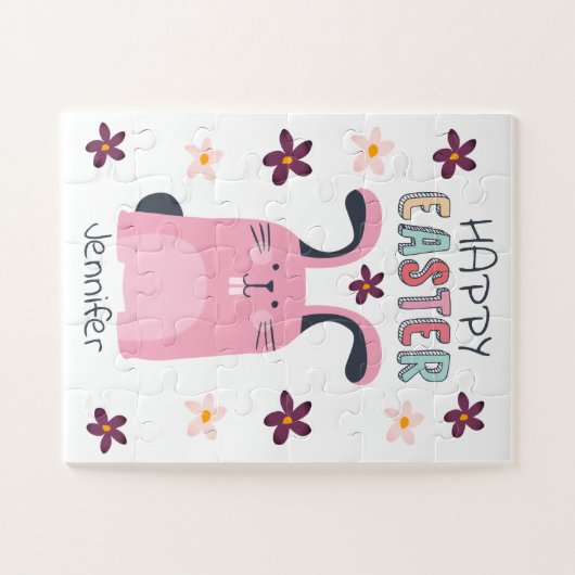 Osterpuzzle mit rosa Hase und Blume für Kinder Puzzle (Horizontal)