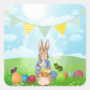 Osterrasse-Hase  Quadratischer Aufkleber