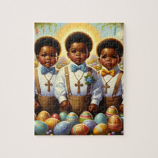 Osterrätsel Drei afroamerikanische Jungs Puzzle (Vertikal)