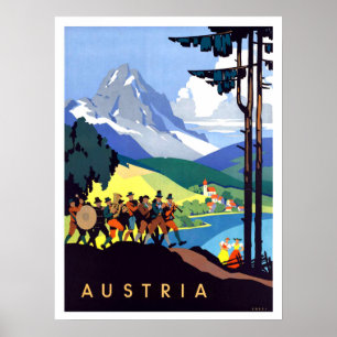 Österreich, Alpen, Berge, Musikorchester, Vintage Poster