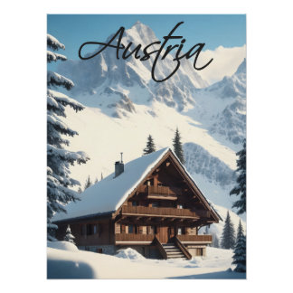 Österreich Alpen Chalets Reiseplakat Poster
