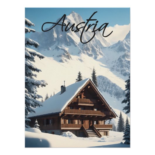 Österreich Alpen Chalets Reiseplakat Poster (Vorderseite)