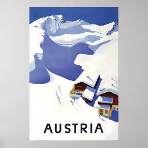 Österreich Alpen Skiplakat Vintage Reise Druck Poster