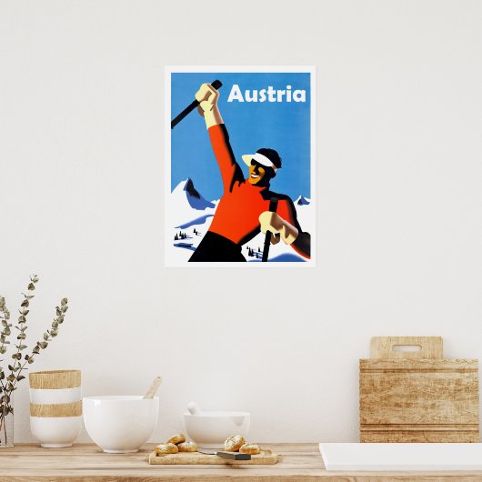 Österreich - Berge, Winterski, Vintage Poster (Küche)