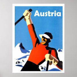 Österreich - Berge, Winterski, Vintage Poster