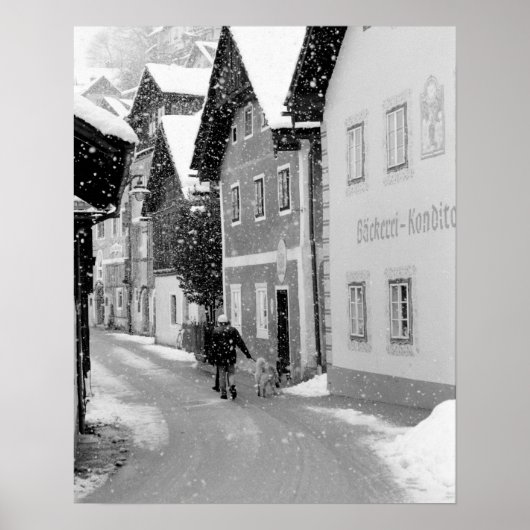 Österreich, Hallstat. Schneestraße Poster (Vorne)
