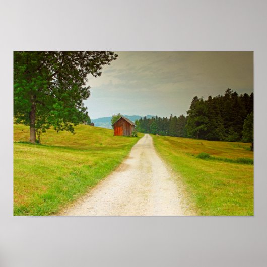 Österreich Holzhütte und Weg Poster (Vorne)