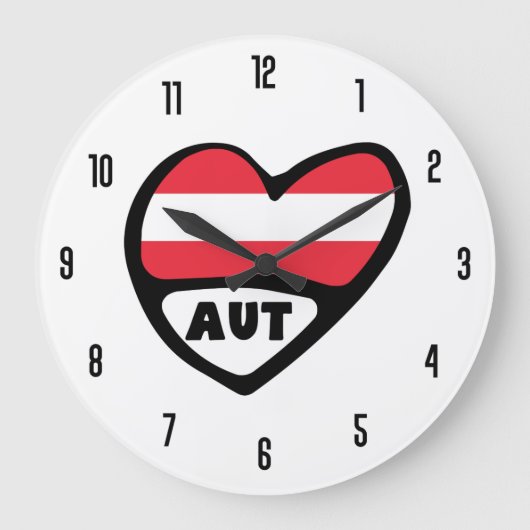 Österreich Ländercode AUT Flaggenmitte Große Wanduhr (Vorderseite)