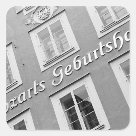 Österreich, Salzburg. Mozarts Geburtsort Quadratischer Aufkleber (Vorderseite)