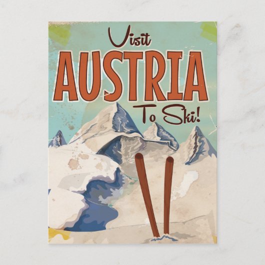 Österreich Skifahren Vintage Reiseplakat Postkarte (Vorderseite)