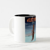 Österreich Skifahren - Winterskifahrplakat zum A Zweifarbige Tasse (Vorderseite Links)