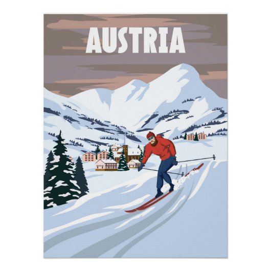 Österreich Skigebiet Poster, Retro. Alpes Winter Poster (Vorderseite)