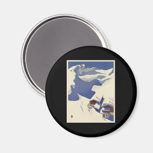 Österreich Skilodge in den Alpen Magnet (Vorderseite/Rückseite)