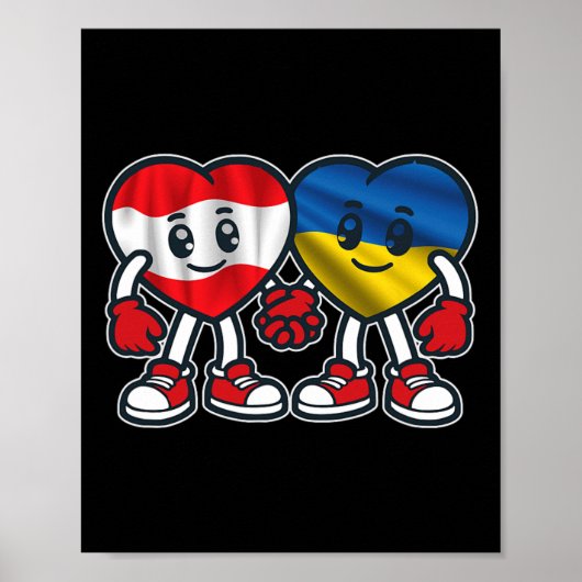 Österreich und Ukraine Herzen Freundschaft Poster (Vorne)