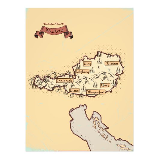 Österreich Vintage Illustrierte Karte Fotodruck (Vorne)