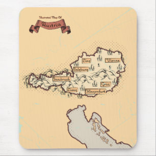 Österreich Vintage Illustrierte Karte Mousepad