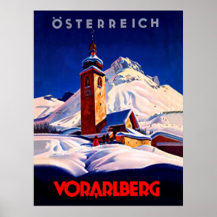 Österreich, Vorarlberg im Winter, Vintage-Reise Poster